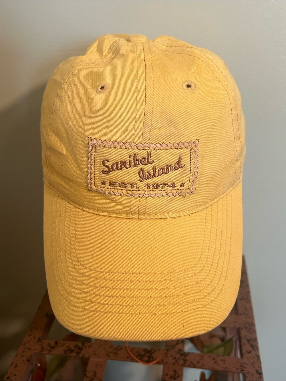 Sanibel Island FL Souvenir Baseball Cap Yellow Distressed Patch J Hats Cotton
